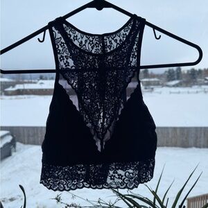 Aerie High Neck Navy Lace Bralette